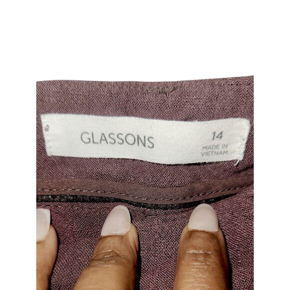 Glassons Pants Womens 14 Brown Career Casual Wide Leg Lagan Relaxed Linen Blend - Picture 3 of 6